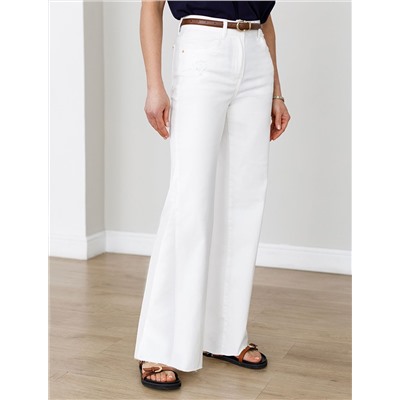 Джинсы клеш с прорезями и необработанным краем из эластичного денима средней плотности