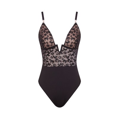 Body tul bordado animal print negro