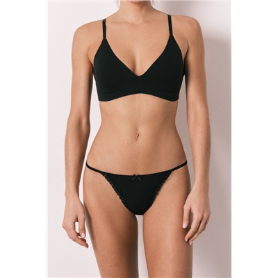 Tanga tira microfibra y encaje negra