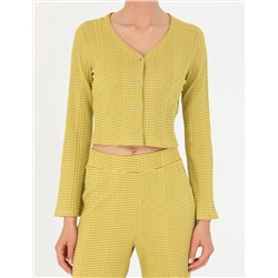 Yeşil Crop Top Örme Hırka