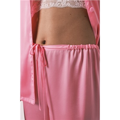 Pijama camisero largo satén rosa