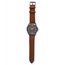 MENS PERFORATED BROWN STRAP ANALOG WATCH