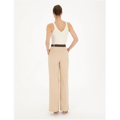 Bej Yüksek Bel Straight Fit Pantolon