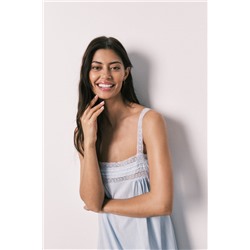 Camisón corto algodón encaje azul