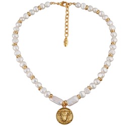 Колье Телец (жемчуг белый 6мм; покрытие античное золото, золото) 49см, Есть комплект