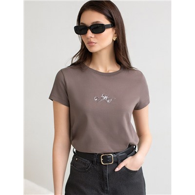 Нарядная футболка с принтом пайетками из премиального хлопка с эластаном