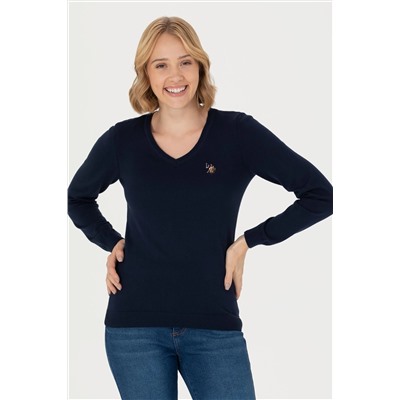 Kadın Lacivert V - Yaka Basic Kazak