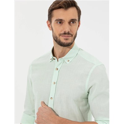 Yeşil Slim Fit Uzun Kollu Gömlek
