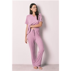 Pijama Capri textura waffle rosa