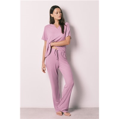 Pijama Capri textura waffle rosa