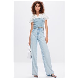 Top Blanco y azul marino jaspeado