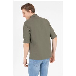 Erkek Haki Uzun Kollu Basic Gömlek