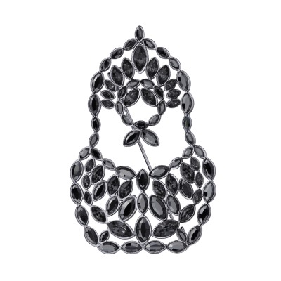 Брошь Матрешка (кристаллы SW темно-серые, гематит; покрытие родий), Есть комплект