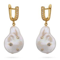 Серьги (жемчуг барочный белый 20мм, фианит; покрытие золото), Есть комплект