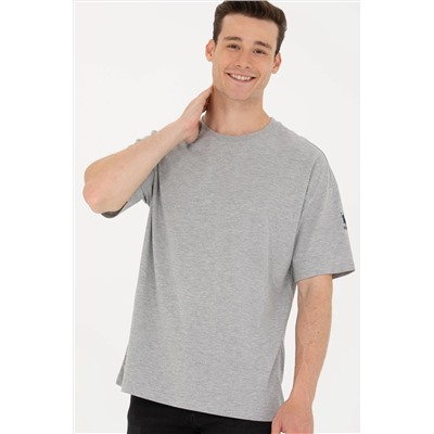 Erkek Gri Melanj Comfort Long Bisiklet Yaka Tişört