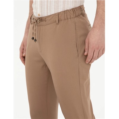 Kahverengi Slim Fit Beli Lastikli İpli Kanvas Pantolon