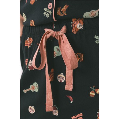 Pijama camisero algodón "Día de muertos" negro