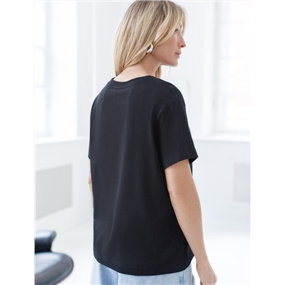 Нарядная футболка с принтом пайетками из премиального хлопка с эластаном