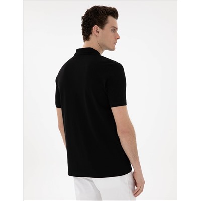 Siyah Regular Fit %100 Pamuk Polo Yaka Basic Tişört