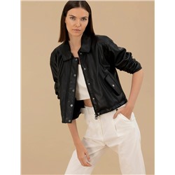 Siyah Crop Top Deri Ceket