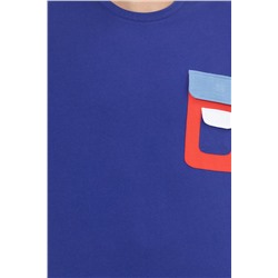 Erkek Mavi Oversize Bisiklet Yaka Tişört