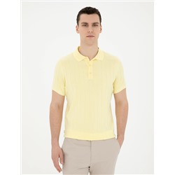 Sarı Slim Fit Düğmeli Polo Yaka Triko Tişört