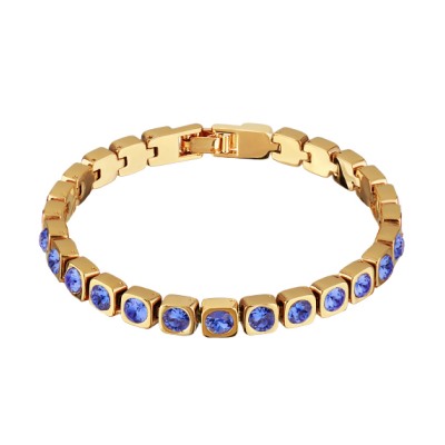 Браслет Теннис (кристаллы SW сапфир 4мм; покрытие золото) 17-19см, Есть комплект