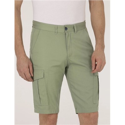 Haki Comfort Fit Kargo Cepli Bermuda Şort