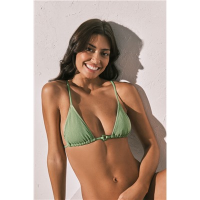 Top bikini triangular textura crinkle verde