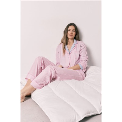 Pijama camisero largo rayas rosa algodón