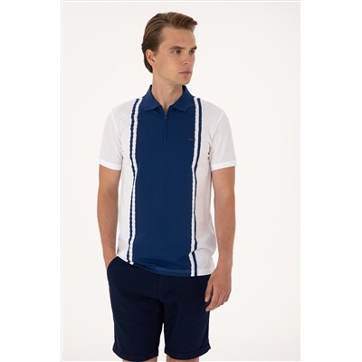 Erkek Regular Fit Beyaz Polo Yaka Fermuarlı Tişört