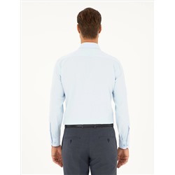 Açık Mavi Slim Fit Armürlü Uzun Kollu Gömlek