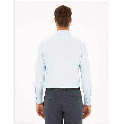 Açık Mavi Slim Fit Armürlü Uzun Kollu Gömlek
