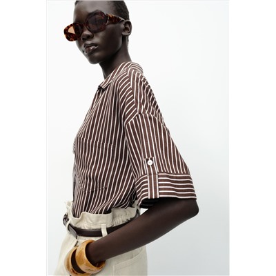 CROPPED LINEN BLEND SHIRT