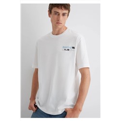 Mavi Baskılı Ekru Tişört Loose Fit / Bol Rahat Kesim 0613033-70057