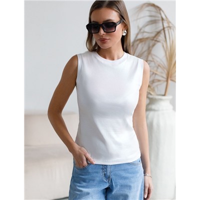 Топ с закрытым декольте из хлопка с эластаном в рубчик с матовым покрытием металлик