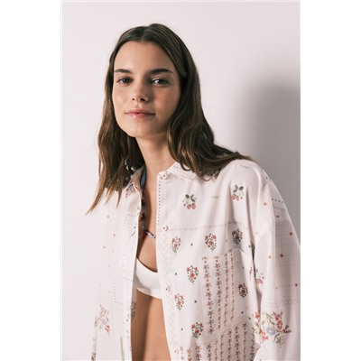 Camisa manga larga popelín estampado floral