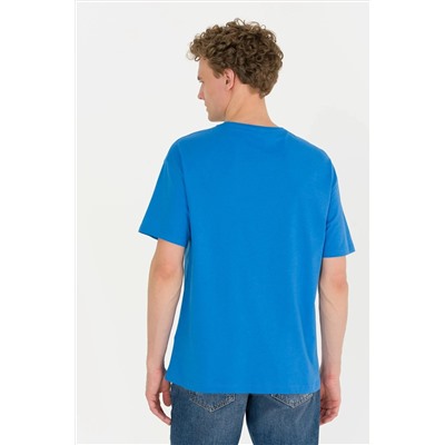 Erkek Saks Comfort Bisiklet Yaka Tişört