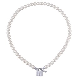 Колье (Майорка белая 8мм, белый фианит; покрытие родий) 45см, Есть комплект