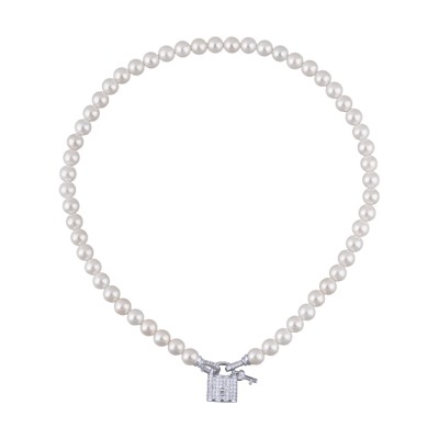 Колье (Майорка белая 8мм, белый фианит; покрытие родий) 45см, Есть комплект