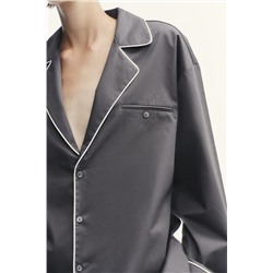 POPLIN PIPED TRIM SHIRT