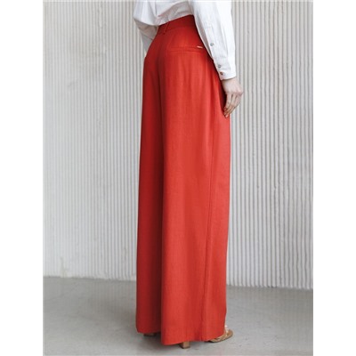 Свободные брюки палаццо на эластичном поясе изо льна с вискозой