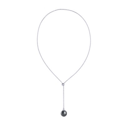 Кулон (Майорка 14мм темно-серая; покрытие родий) 72см, Есть комплект