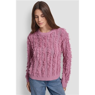LONG SLEEVE CREW NECK WITH FRINGE STITCHING