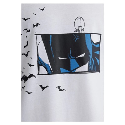 Mavi Batman Baskılı Beyaz Tişört Loose Fit / Bol Rahat Kesim 0612568-620