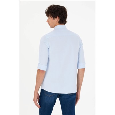 Erkek Açık Mavi Uzun Kollu Basic Gömlek