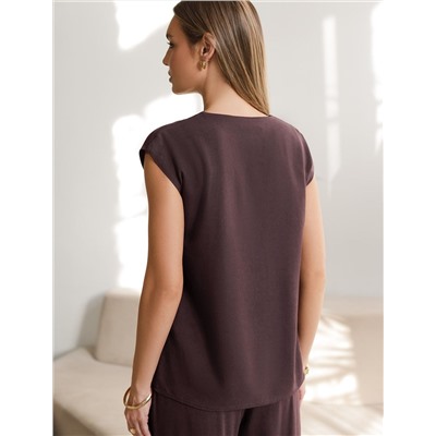 Свободный топ с V-вырезом и цельнокроеным коротким рукавом изо льна с вискозой