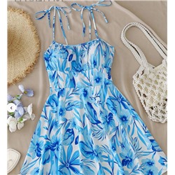 Breezaya Women's Ditsy Floral Ruched Bust Tie-Front Crop Cami Mini Dress