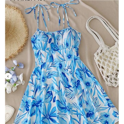 Breezaya Women's Ditsy Floral Ruched Bust Tie-Front Crop Cami Mini Dress