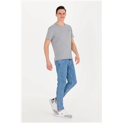 Erkek Gri Melanj Basic V Yaka Tişört